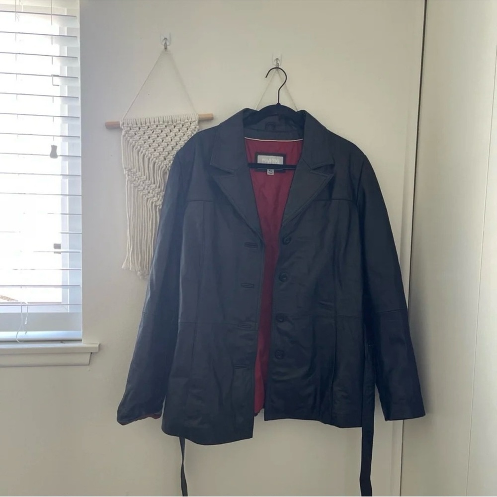 Wilsons Leather Jacket Button Down Belt Black Long